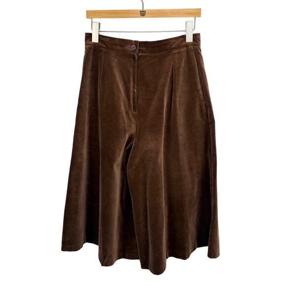 VINTAGE 70s Gaucho Pants - Brown Velveteen - High Waist Wide Leg - Boho Size 14 - Picture 3 of 5